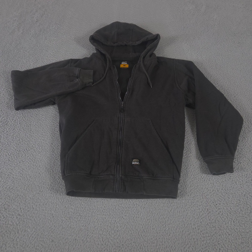 Berne Jacket Mens M Charcoal Thermal Lined Full Zip Hoodie Heavy Workwear Cotton